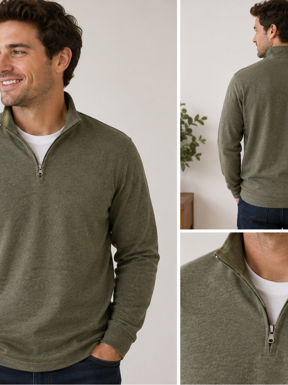 Old Navy Men's Half-Zip Sweater in Olive Green